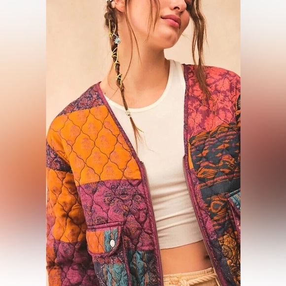 Free People Peggy Quilted Jacket Size Large Trendy Boho Bohemian Hippie - Picture 2 of 12